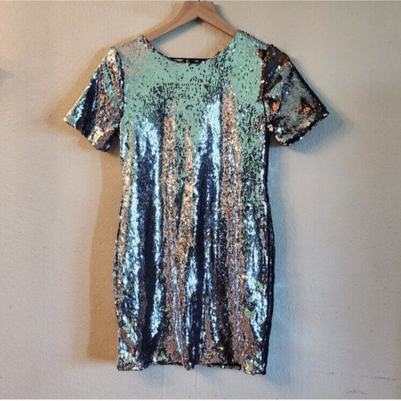 Topshop silver and bronze sequin mini dress size 8P Party Cocktail - Picture 1 of 6
